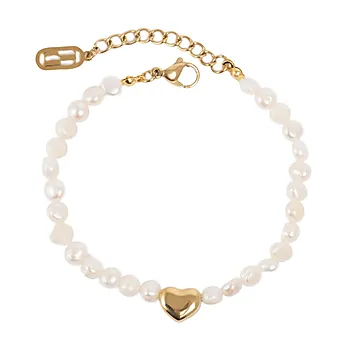 Tone Damli by A&C, Love Story armbånd i forgylt stål og ferskvannsperler