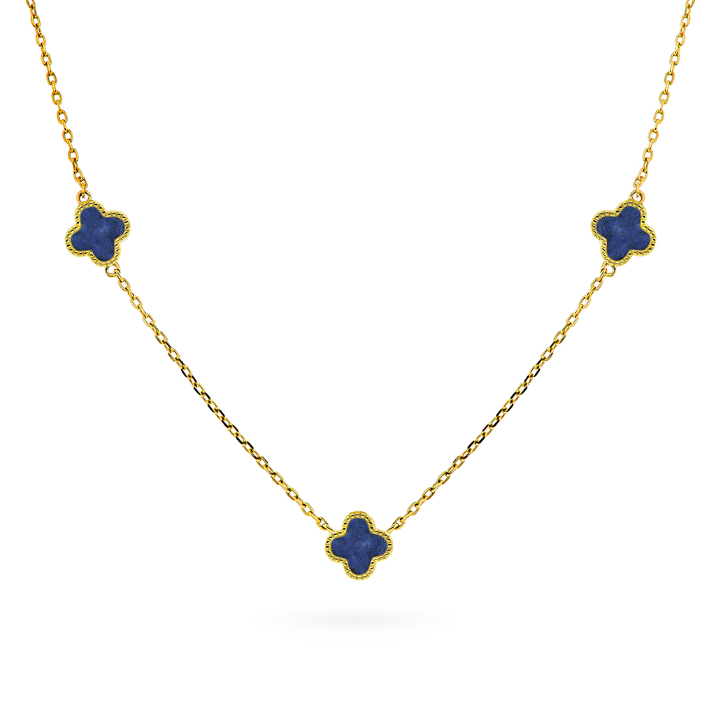 Pan Jewelry, Kløver smykke i forgylt 925 sølv med havblå lapis lazuli