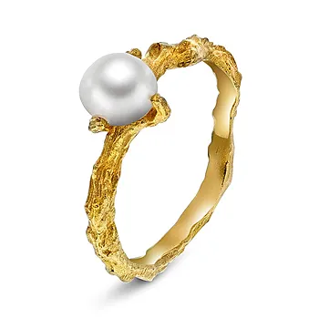 Alga ring i 925 forgylt sølv med ferskvannsperle