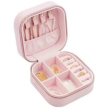 Capri reisesmykkeskrin i rosa velour