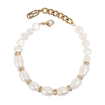 Tone Damli by A&C, Forever Yours armbånd i forgylt stål med ferskvannsperler og krystaller