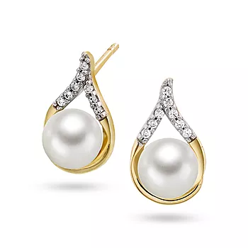 Pan Jewelry, Øredobber i 585 gult gull med ferskvannsperler og zirkonia