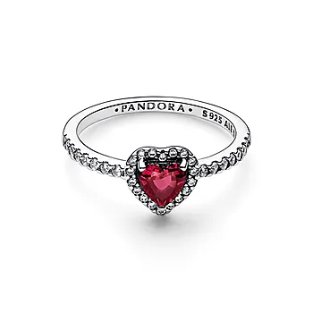 Bilde nummer 4 av Pandora Timeless, Ring i 925 sølv med rødt hjerte