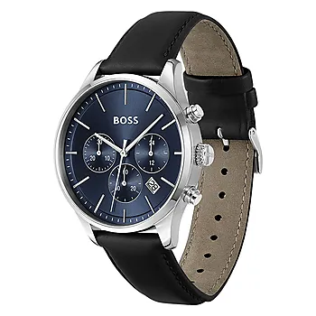 Bilde nummer 3 av Hugo Boss, Herreklokke i stål med sort skinnrem og kronograf