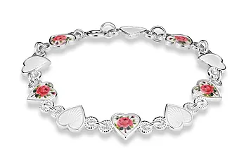 Armbånd til barn i 925 sølv med rose og hvite hjerter