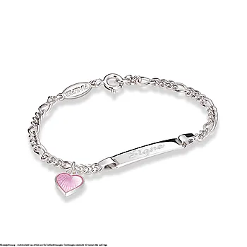 Bilde nummer 3 av Armbånd til barn i 925 sølv med rosa hjerte og graveringsplate