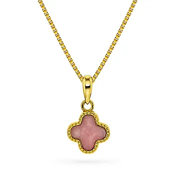 Pan Jewelry, Kløver smykke i forgylt 925 sølv med rosa rhodokrositt
