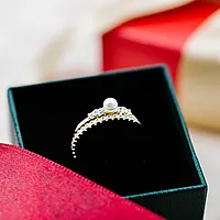 Bilde nummer 4 av 2-i-1 Modena ring i 925 forgylt sølv med zirkonia og perle