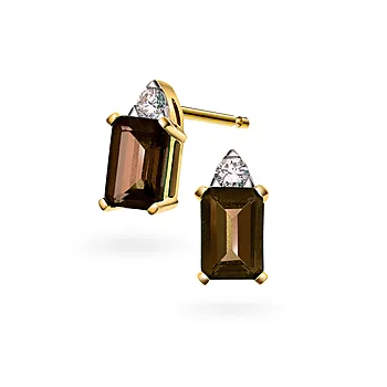 Michelle diamantøredobber i i 585 gult gull 0,08 ct med røykkvarts