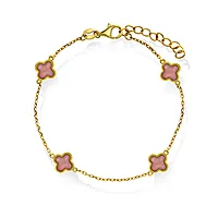 Pan Jewelry, Kløver armbånd i forgylt 925 sølv med rosa rhodokrositt