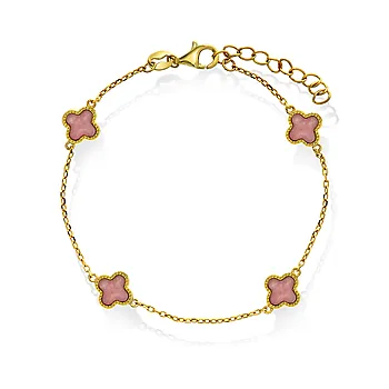 Pan Jewelry, Kløver armbånd i forgylt 925 sølv med rosa rhodokrositt