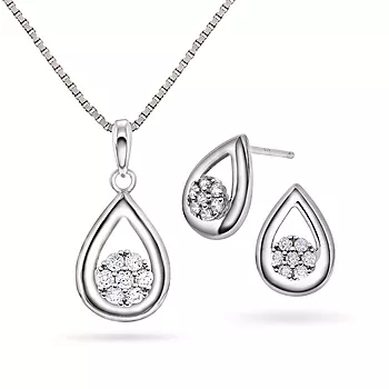 Pan Jewelry, Smykkesett i 925 sølv med zirkonia og dråpe