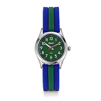 Barneklokke med blå silikonrem