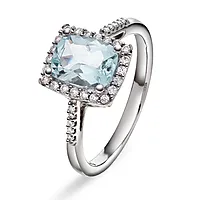 Jacqueline diamantring i 375 hvitt gull med diamanter 0,20 ct og akvamarin