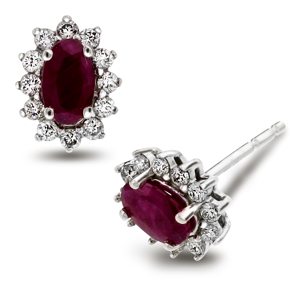 Pan Jewelry, Øredobber i 585 hvitt gull med diamanter 0,20 ct og rubin