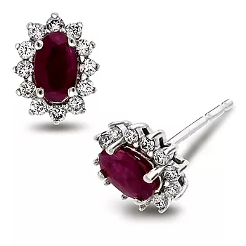 Pan Jewelry, Øredobber i 585 hvitt gull med diamanter 0,20 ct og rubin