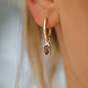 Bilde nummer 2 av Michelle øreringer i 585 gult gull med diamanter 0,08 ct og røykkvarts