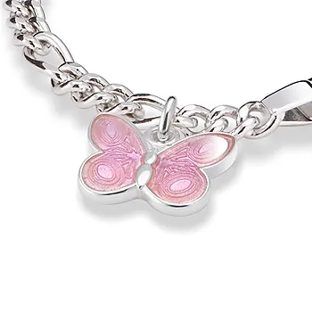 Bilde nummer 2 av Armbånd til barn i 925 sølv med rosa sommerfugl og graveringsplate