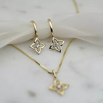 Bilde nummer 4 av Pan Jewelry, Øreringer i 585 gult gull med zirkonia og blomst