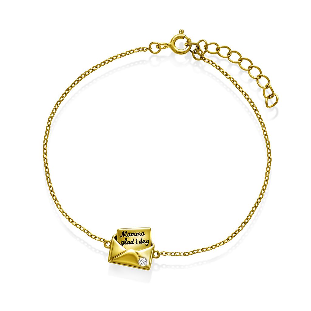 Armbånd i 925 forgylt sølv med "Mamma glad i deg"