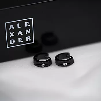 Bilde nummer 2 av Alexander, Øreringer i sort stål med zirkonia