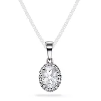 Edel smykke i 585 hvitt gull med diamanter 0,10 ct med hvit topas