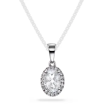 Edel smykke i 585 hvitt gull med diamanter 0,10 ct med hvit topas