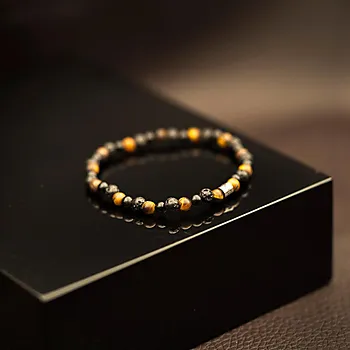 Bilde nummer 2 av F&S Armbånd i stål med sort agat og tigerøye, jr