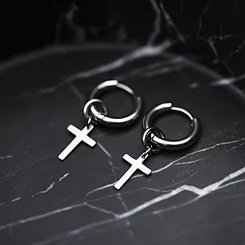Bilde nummer 3 av Alexander, Øreringer i stål med kors