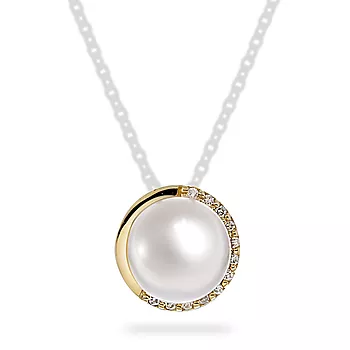 Pan Jewelry, Anheng i 585 gult gull med ferskvannsperle og diamanter 0,048 ct