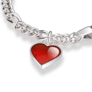 Bilde nummer 2 av Armbånd til barn i 925 sølv med rødt hjerte og graveringsplate