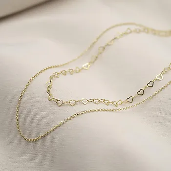 Bilde nummer 3 av Kjede i 925 forgylt sølv med hjerter