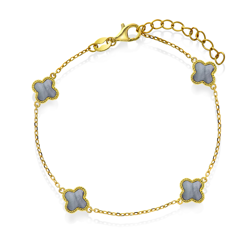 Pan Jewelry, Kløver armbånd i forgylt 925 sølv med grå perlemor