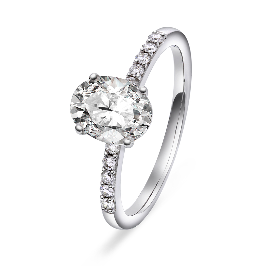 Julie diamantring i 375 hvitt gull med diamanter 0,12 ct og moissanite sten
