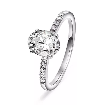 Julie diamantring i 375 hvitt gull med diamanter 0,12 ct og moissanite sten