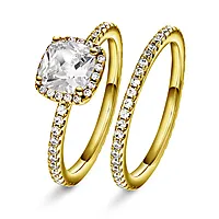 Pan Jewelry, 2-i-1 ring i forgylt 925 sølv med zirkonia og cushion