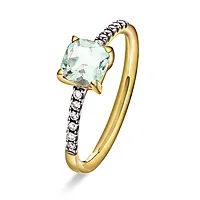 Aurora diamantring i 585 gult gull med diamanter 0,10 ct og grønn ametyst