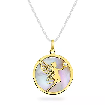 Pan Jewelry, Anheng i 585 gult gull med perlemor og fe design med zirkonia