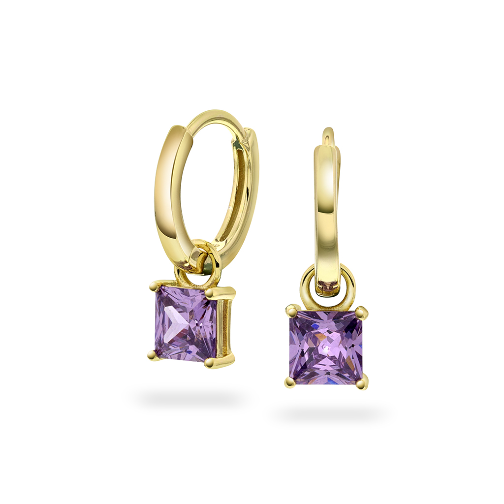 Pan Jewelry, Øreringer i forgylt sølv med lilla zirkonia