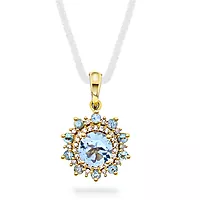 Pan Jewelry, Anheng i 585 gult gull med diamanter 0,07 ct og akvamarin stener