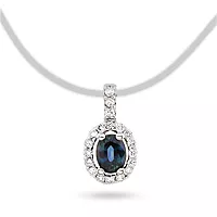 Pan Jewelry, Anheng i 585 hvitt gull med diamanter 0,06 ct og safir