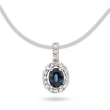 Pan Jewelry, Anheng i 585 hvitt gull med diamanter 0,06 ct og safir