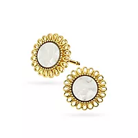 Pan Jewelry, Øredobber i 585 gult gull med perlemor og blomstdesign