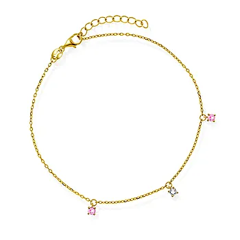 Pan Jewelry, Ankelkjede 925 forgylt sølv med zirkonia, 25 cm