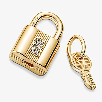 Bilde nummer 3 av Pandora Moments, Charms i 925 forgylt sølv med hengelås og nøkkel