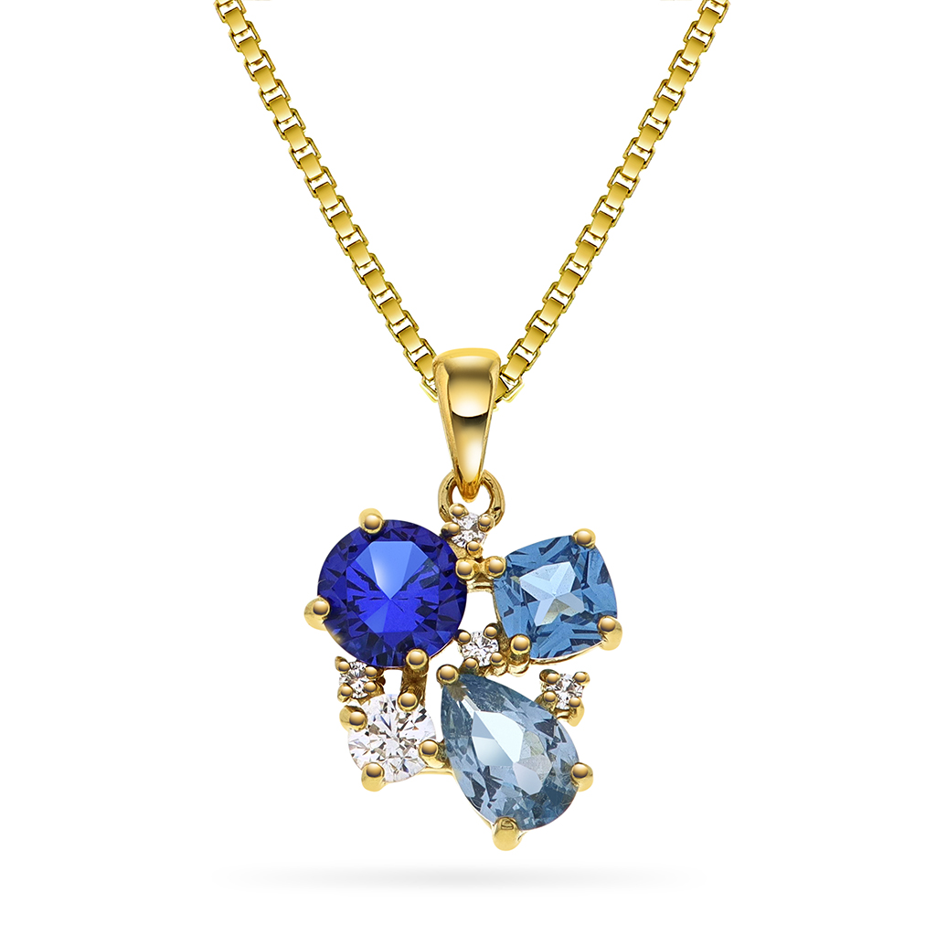 Pan Jewelry, Smykke i forgylt 925 sølv med blå zirkonia