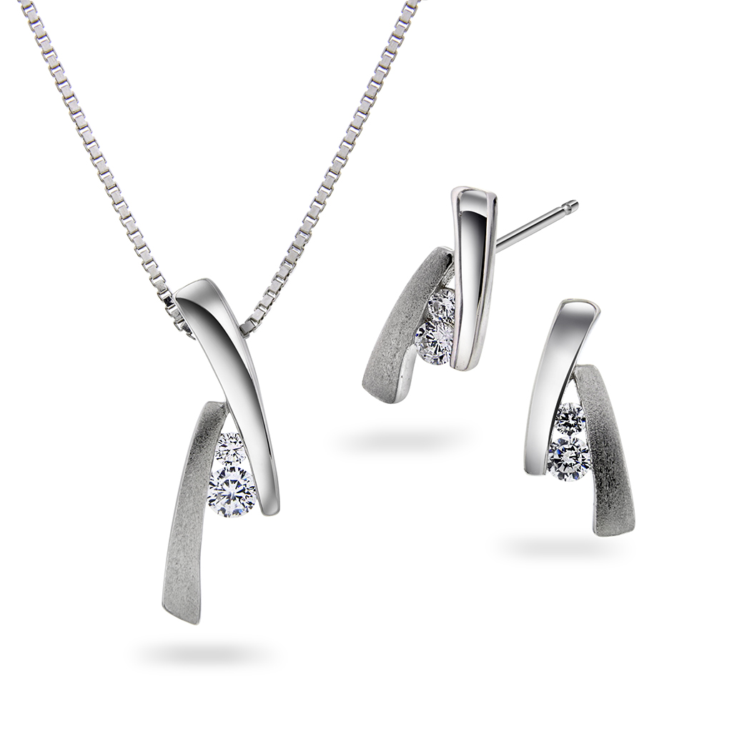 Pan Jewelry, Smykkesett i 925 sølv med zirkonia