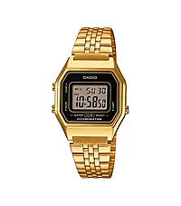 Vintage dameklokke i gullfarget stål med digital visning