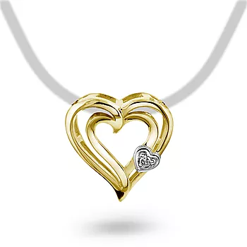 Pan Jewelry, Anheng i 585 gult gull med hjerte og diamant 0,005 ct