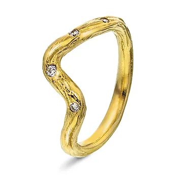 Wave ring i forgylt 925 sølv med zirkonia